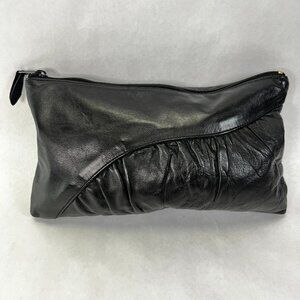 Vintage 70s Genuine Leather Evening Clutch Black